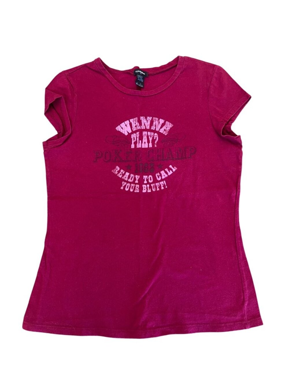 Eyeshadow Pink Short Sleeve T-Shirt Graphic Poker Theme Women's Size XL Y2K